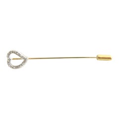 14 Karat Yellow, White and Rose Gold Diamond Heart Stick Pin