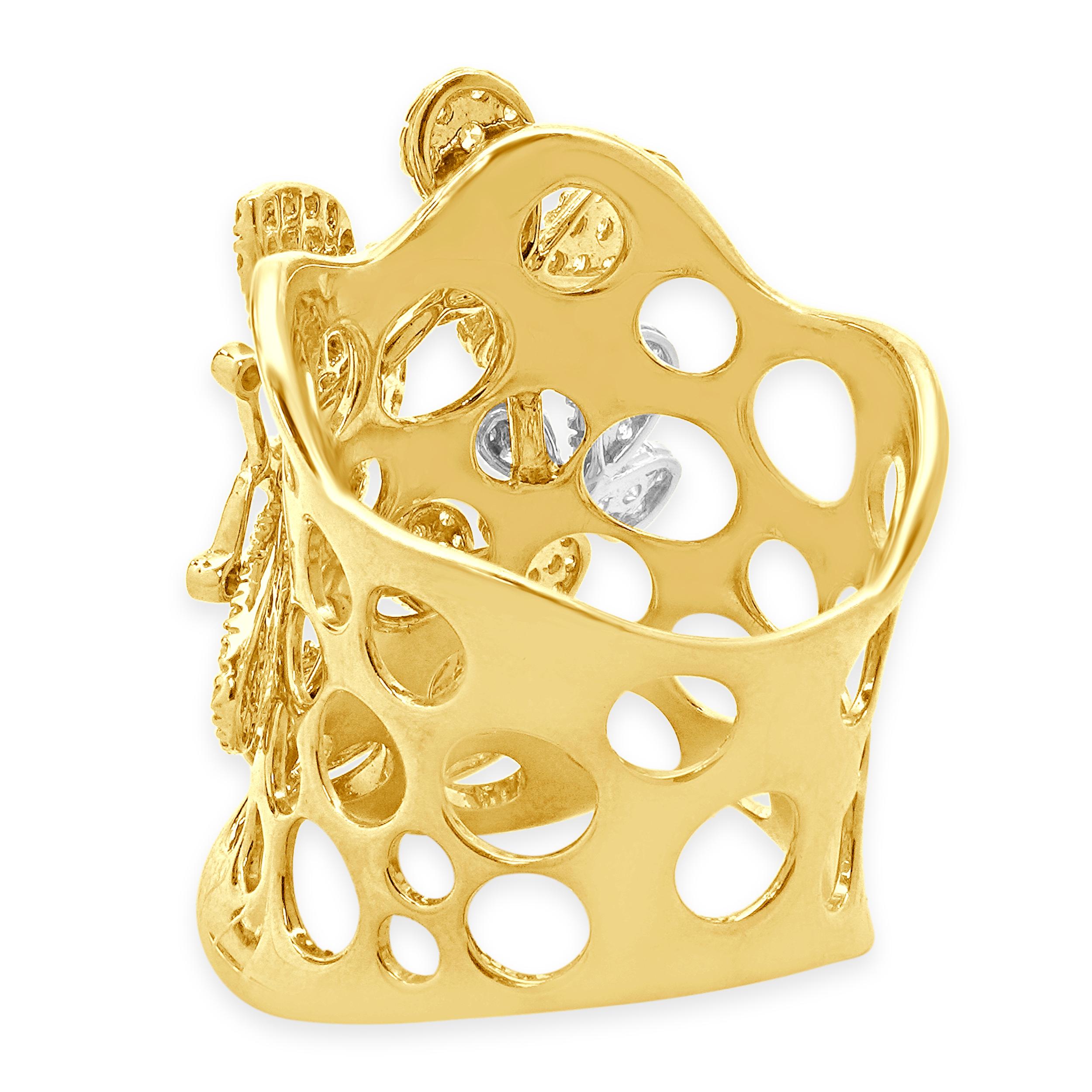 Round Cut 14 Karat Yellow, White, and Rose Gold Pave Diamond Butterfly Stack Ring For Sale