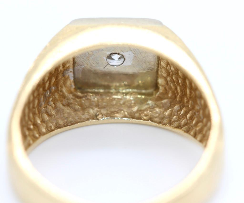 Modern 14 Karat Yellow & White Gold 0.38 Carat Solitaire Diamond Gentlemens Signet Ring For Sale