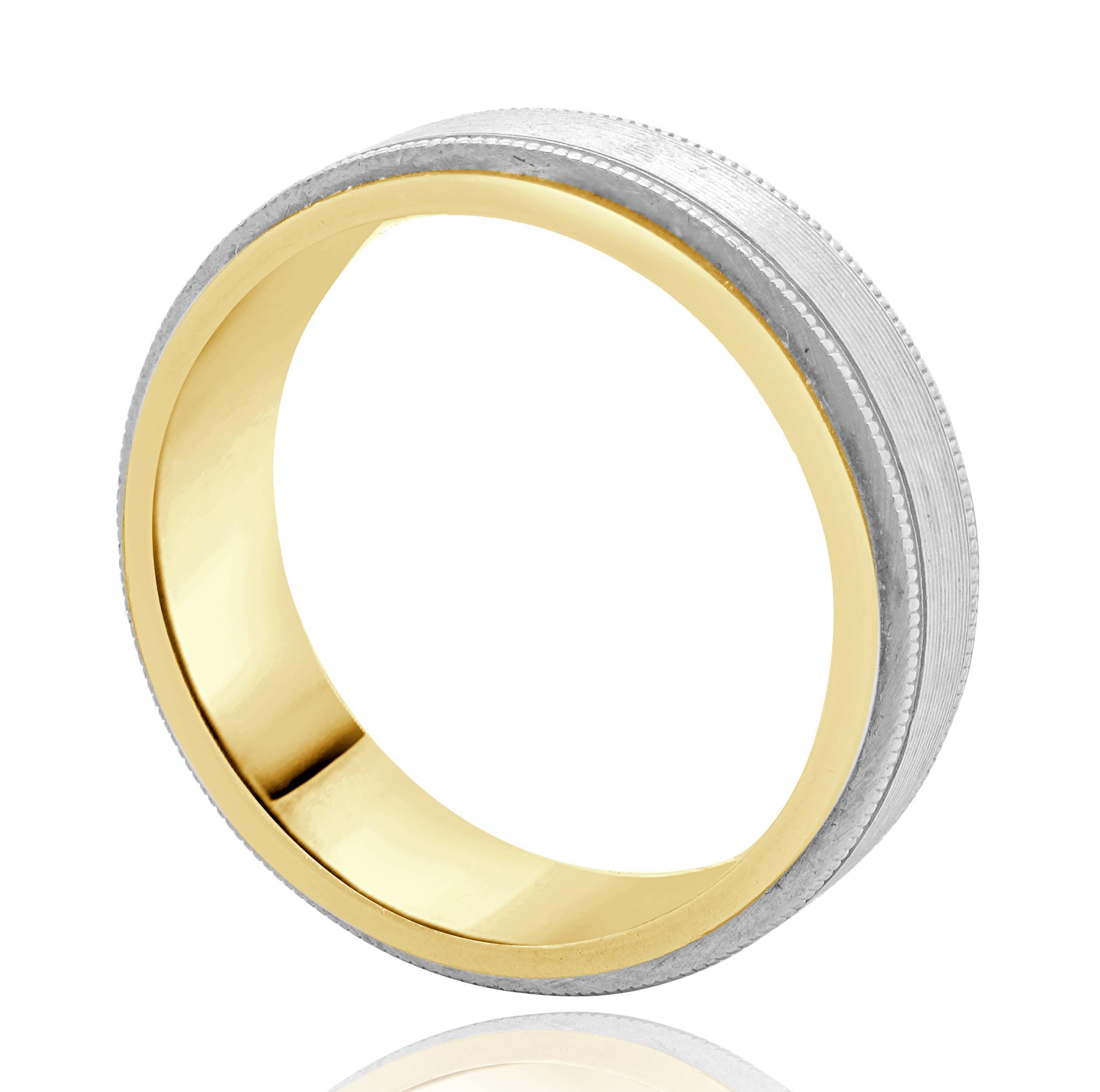da uomo o donna Fascia in oro giallo e bianco 14 carati da 7 mm con grani di pietra in vendita