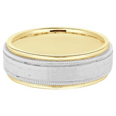 Anillo Milgrain de Oro Amarillo y Blanco de 14 Kilates de 7 mm