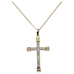 Vintage 14 Karat Yellow/White Gold and Diamond Cross Pendant Necklace