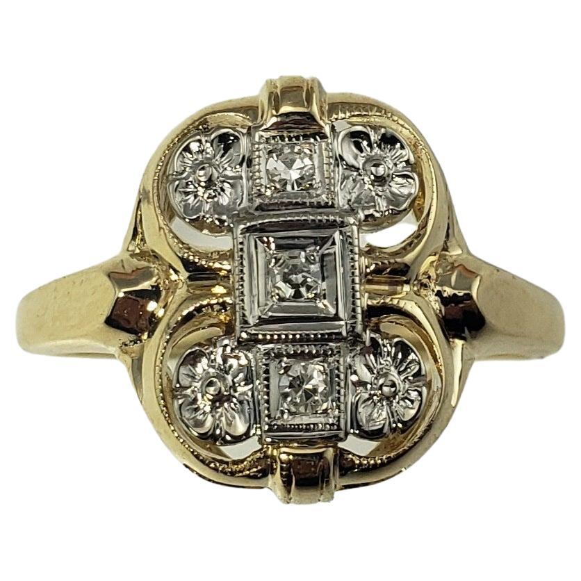 14 Karat Yellow / White Gold and Diamond Ring For Sale