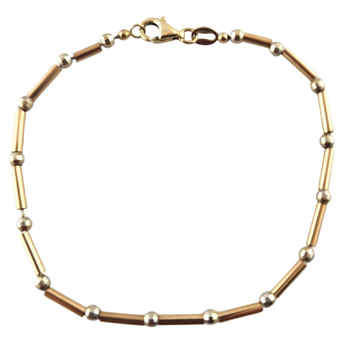 14 Karat Yellow & White Gold Bead and Bar Bracelet #18522 For Sale