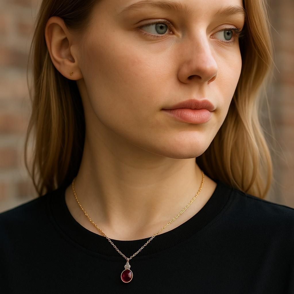 Contemporain Montre en or jaune et blanc 14 carats sertie d'un rubis ovale  Pendentif diamant poire en vente