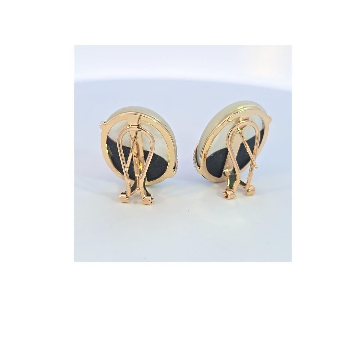 14 Karat Gelbweißgold Schwarzer Onyx Perlmutt Diamant Ohrringe (Rundschliff) im Angebot