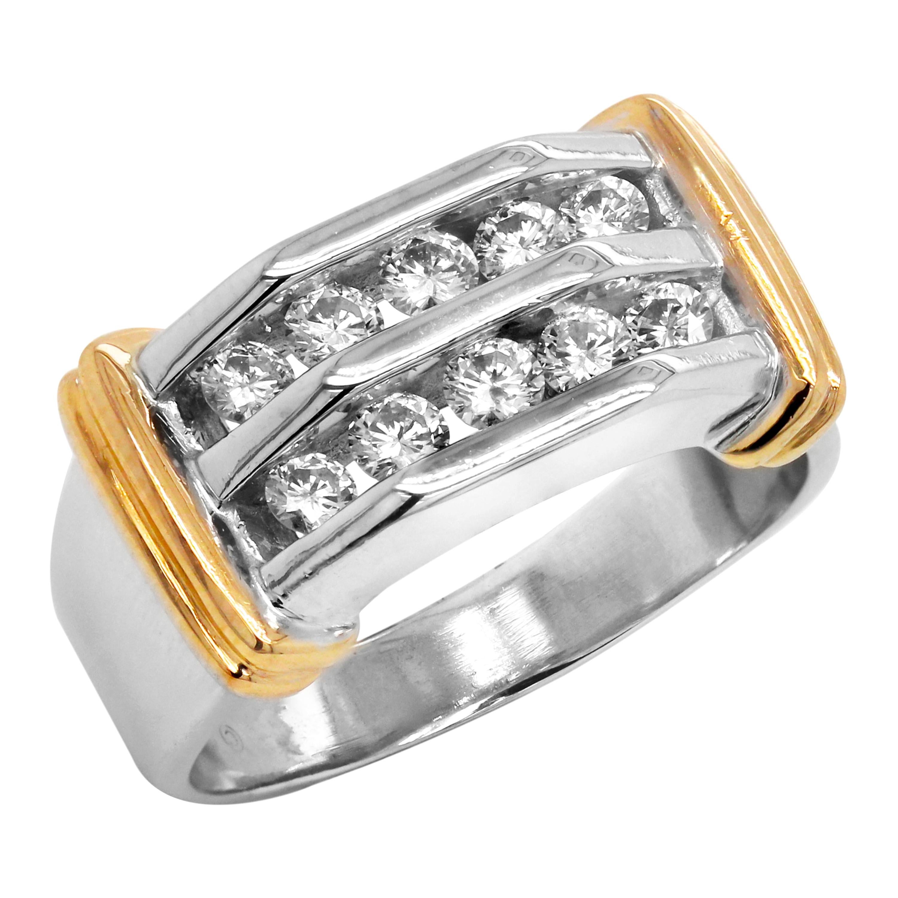 14 Karat Yellow White Gold Channel Set Diamonds Men's Ring