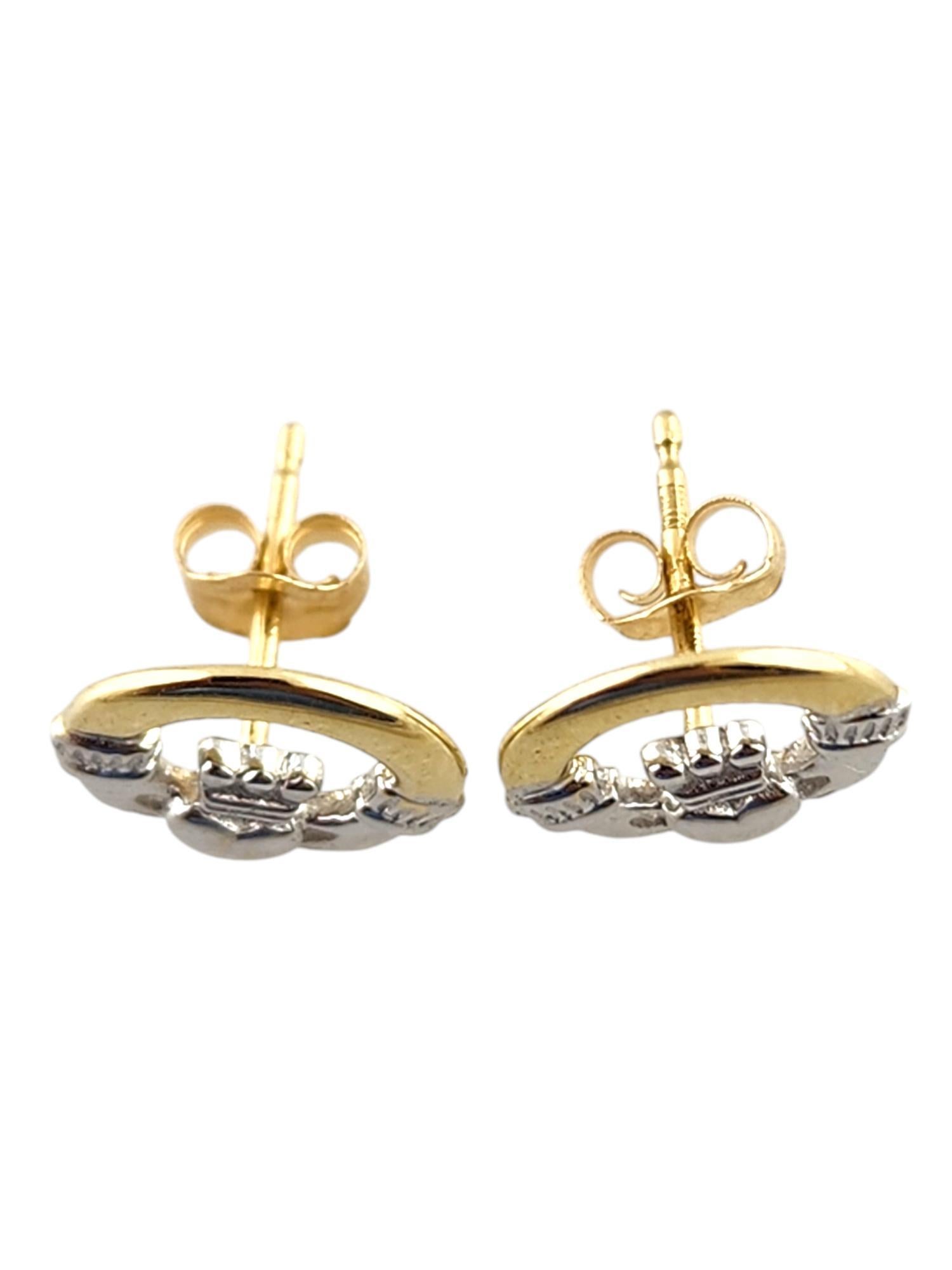 14 Karat Yellow & White Gold Claddagh Earrings #19193 In Good Condition For Sale In Washington Depot, CT