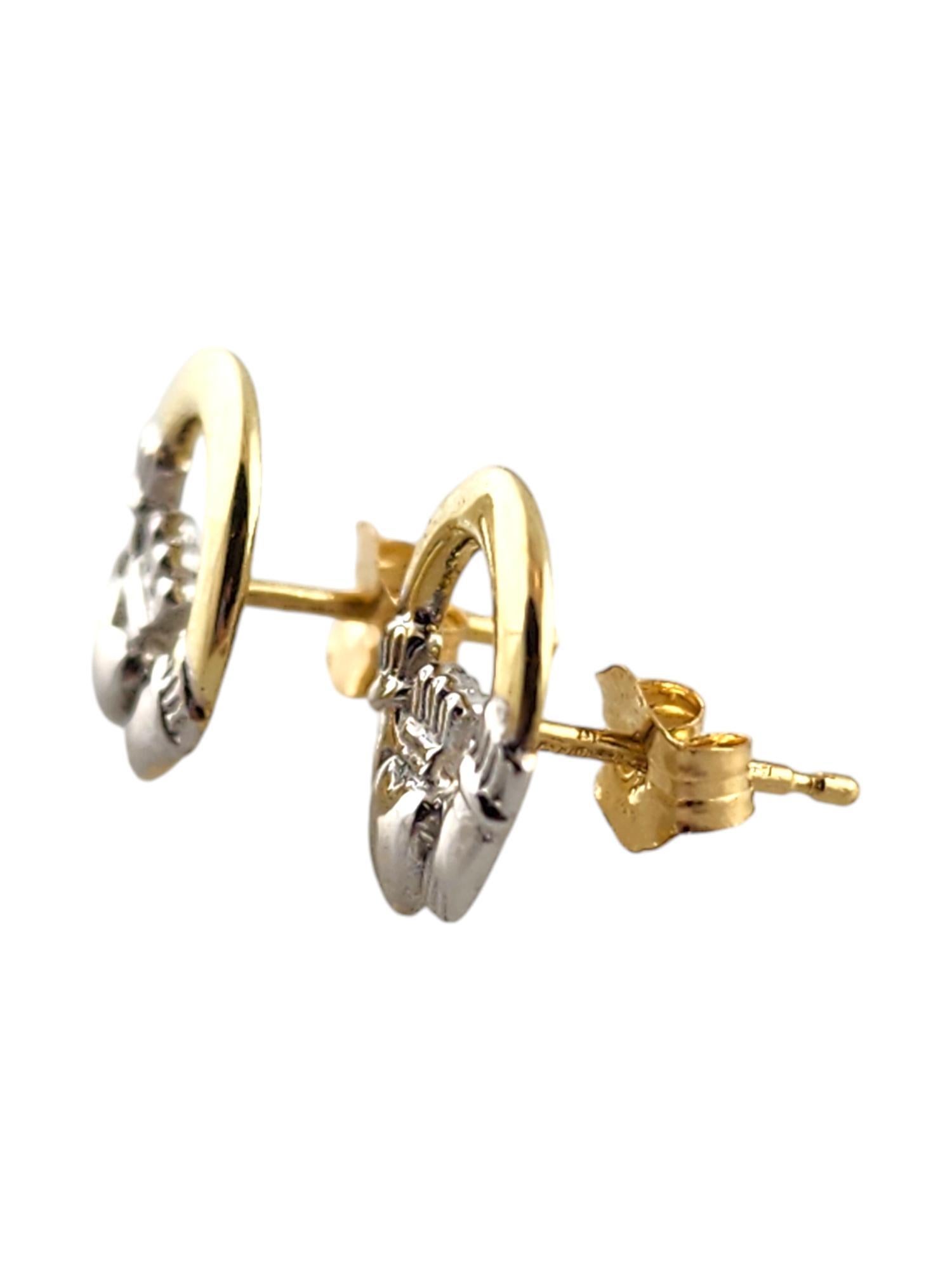 Women's 14 Karat Yellow & White Gold Claddagh Earrings #19193 For Sale