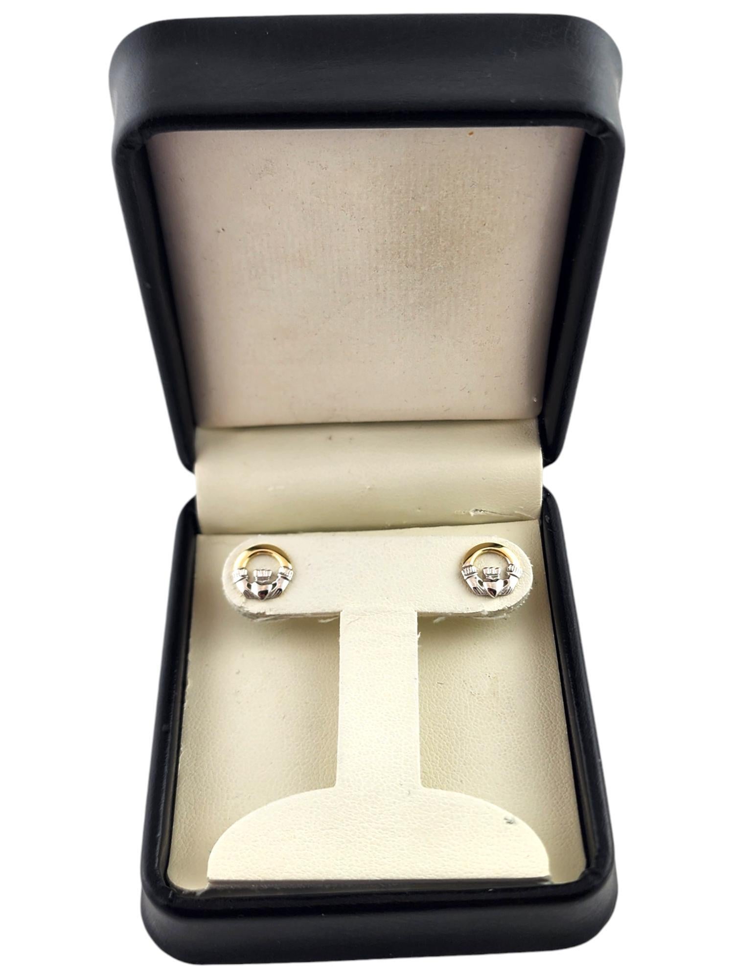 14 Karat Yellow & White Gold Claddagh Earrings #19193 For Sale 3