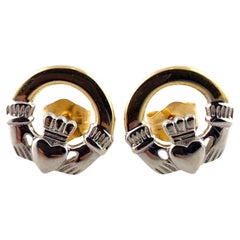 14 Karat Gelb- und Weißgold Claddagh-Ohrringe #19193