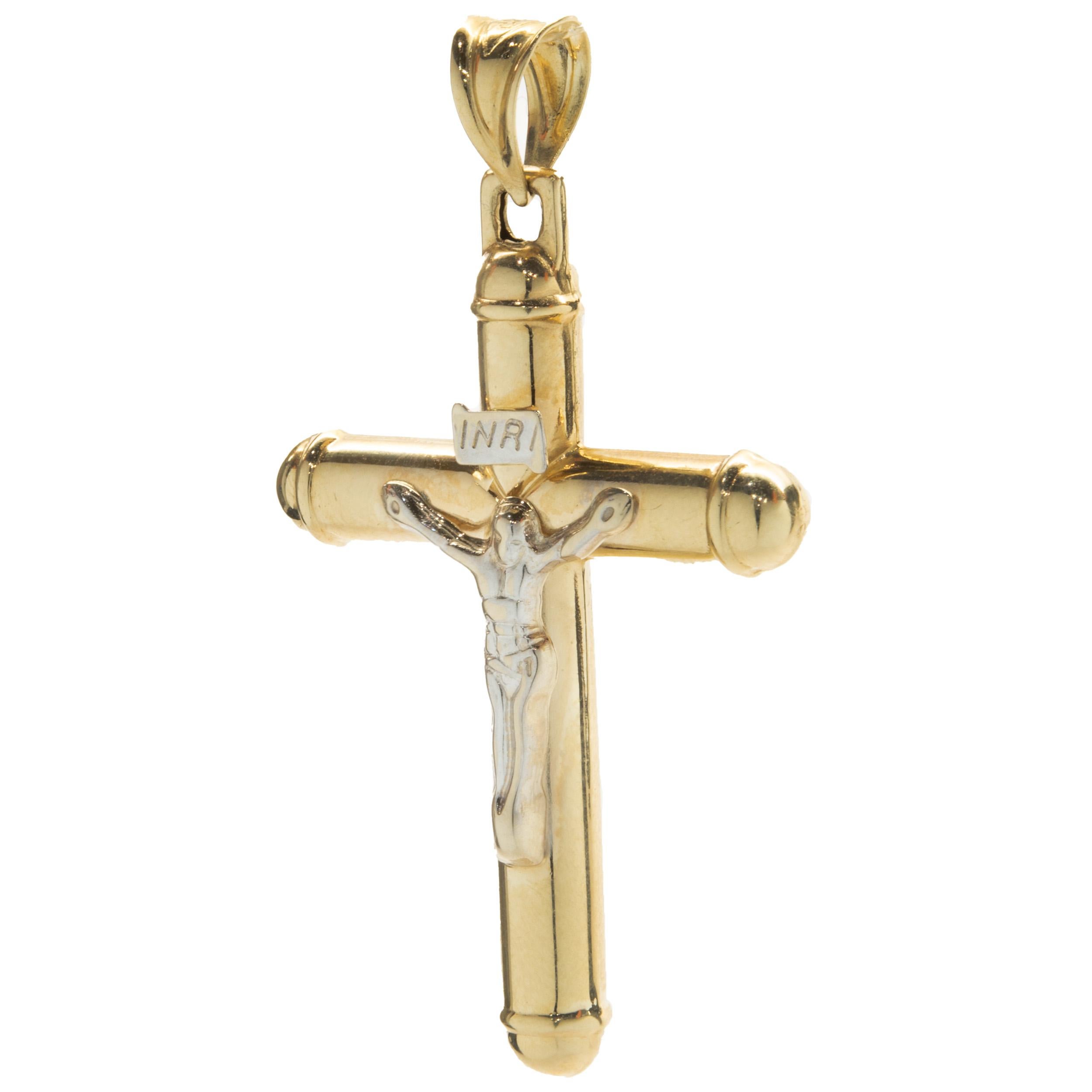 14 Karat Yellow & White Gold Crucifix Cross Pendant In Excellent Condition In Scottsdale, AZ