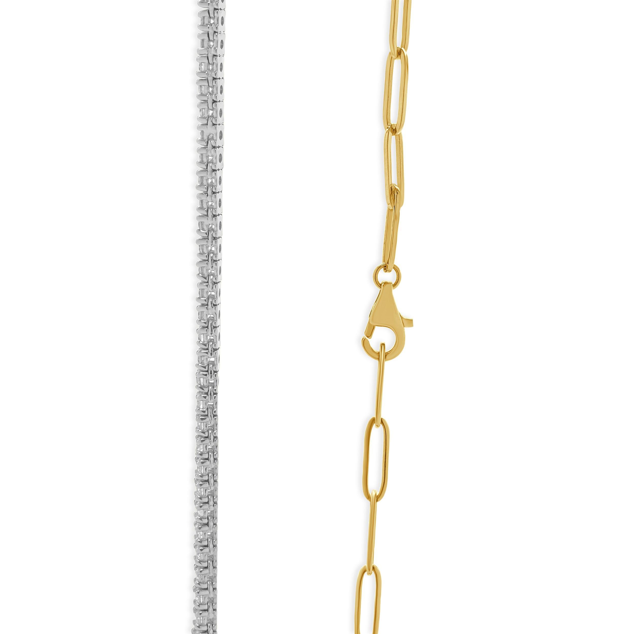 Taglio rotondo Collana in linea con diamanti regolabili in oro giallo e oro bianco 14 carati in vendita