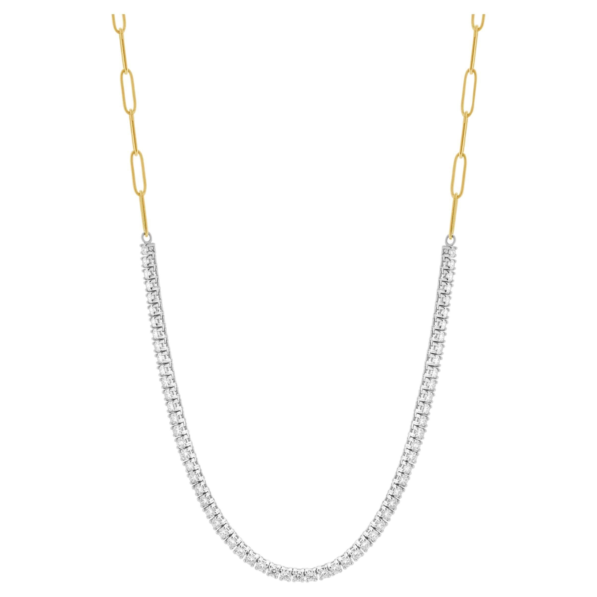 14 Karat Yellow & White Gold Diamond Adjustable Paperclip Inline Necklace