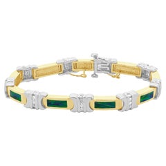 14 Karat Yellow & White Gold Diamond and Opal Inlay Bracelet