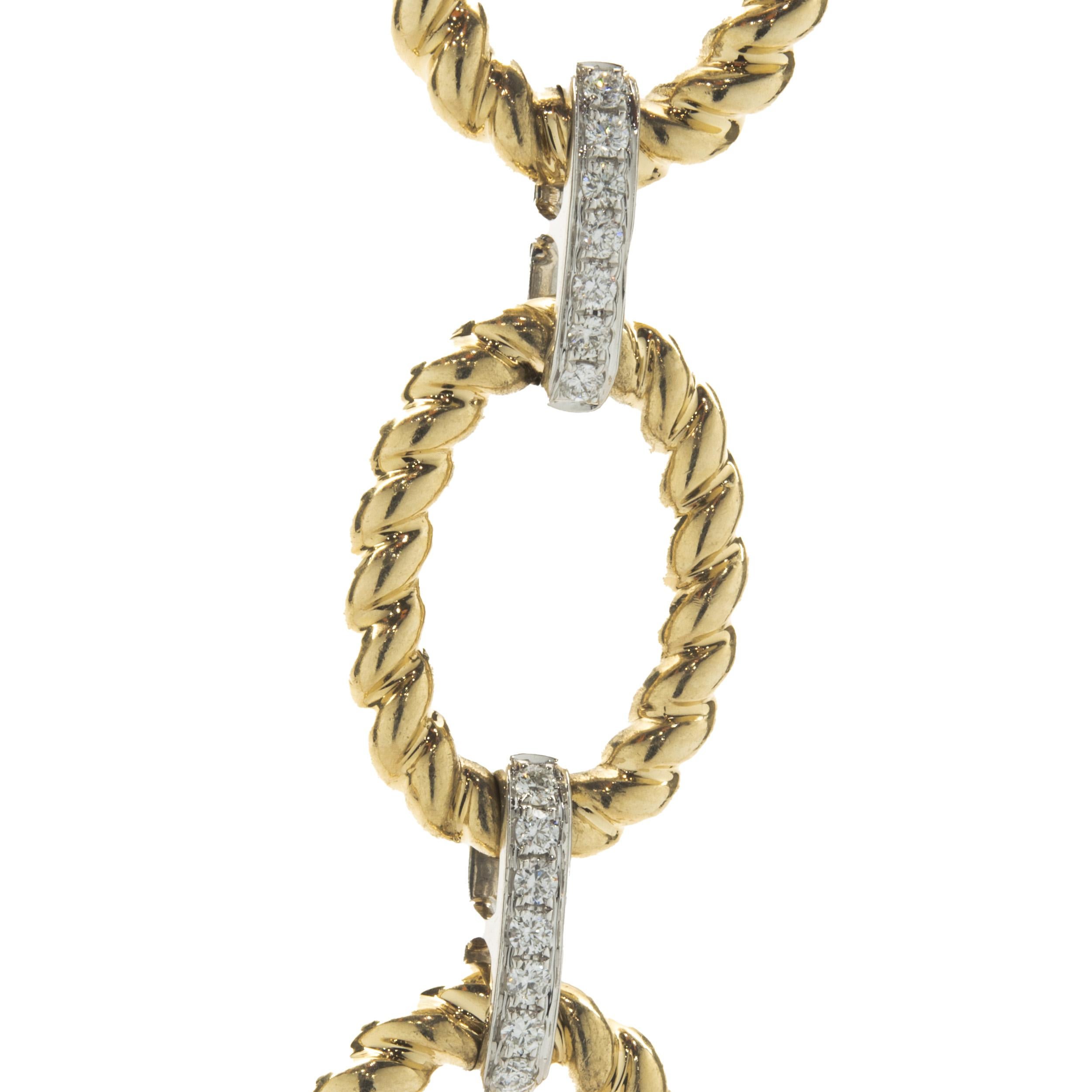 Designer: custom design
Material: 14K yellow & white gold
Diamond: 123 round brilliant cut = 1.49cttw
Color: G
Clarity: VS2
Dimensions: necklace measures 18-inches in length 
Weight: 52.17 grams
