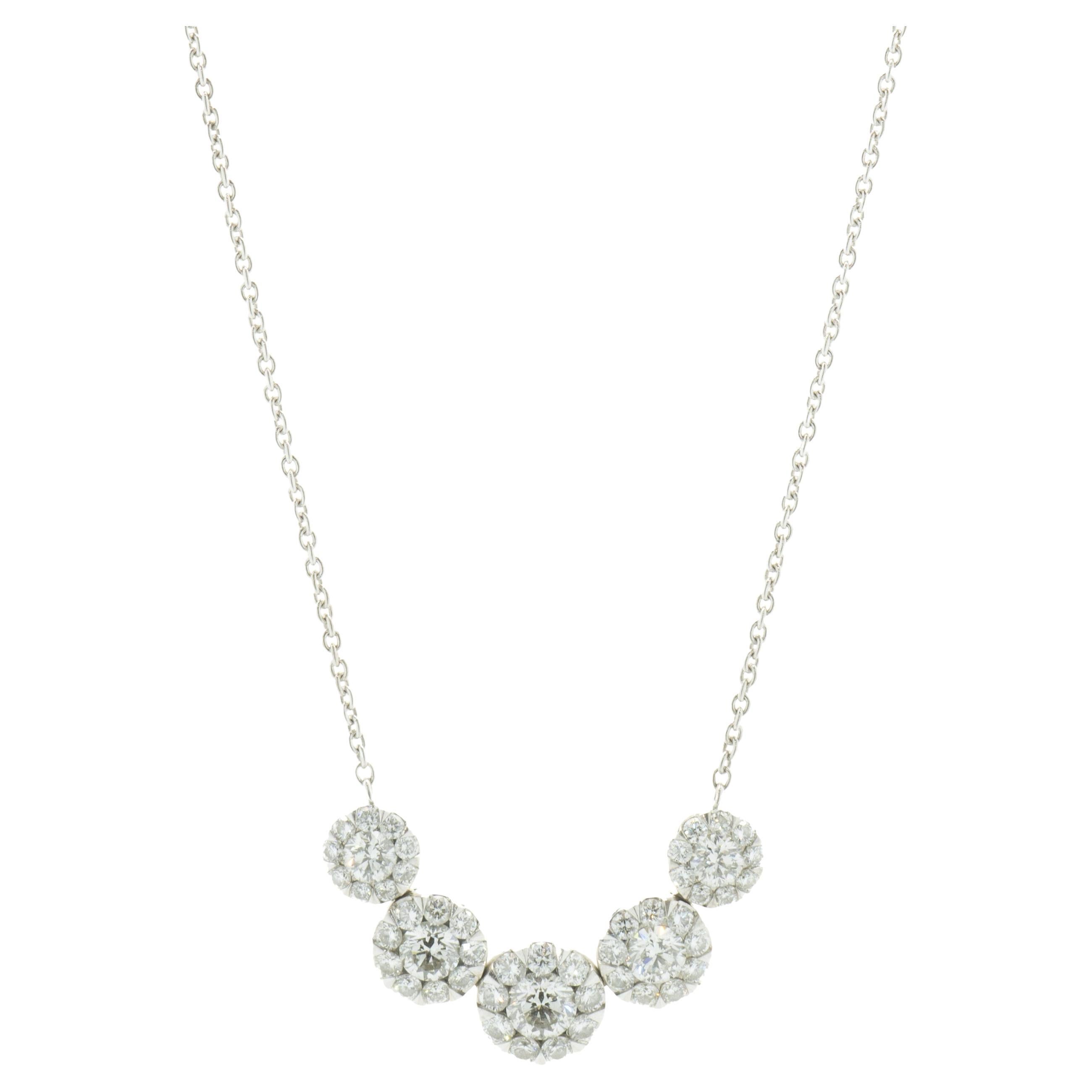 14 Karat White Gold Diamond Cluster Necklace