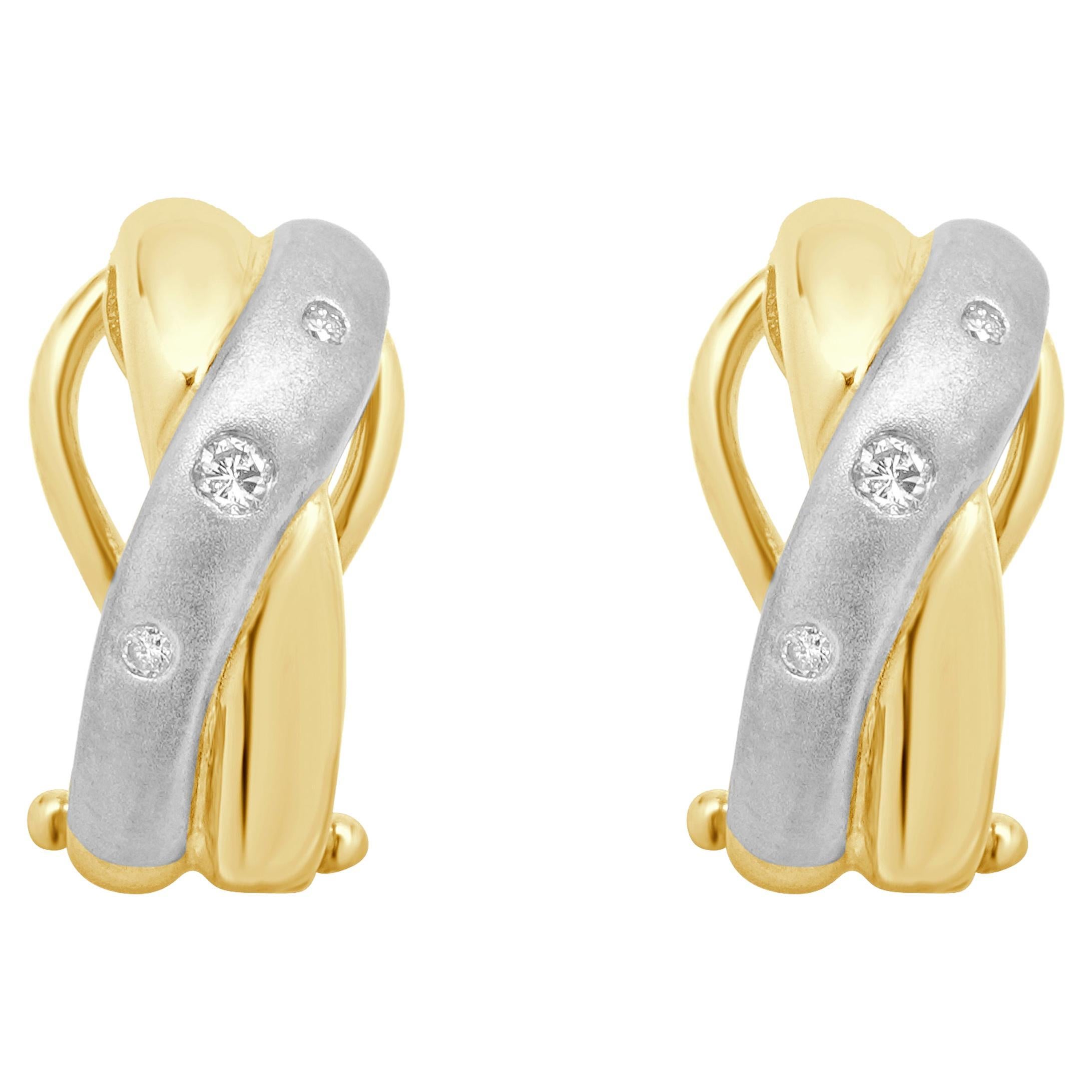 14 Karat Yellow & White Gold Diamond Criss Cross Earrings