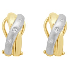 Pendientes Cruzados de Diamantes en Oro Amarillo y Blanco de 14 Kilates
