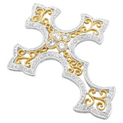 Croix en or jaune et blanc 14 carats avec diamants