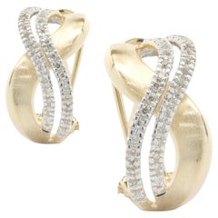 14 Karat Gelb- und Weißgold Diamant-Doppel-S-Crossover-Ohrringe