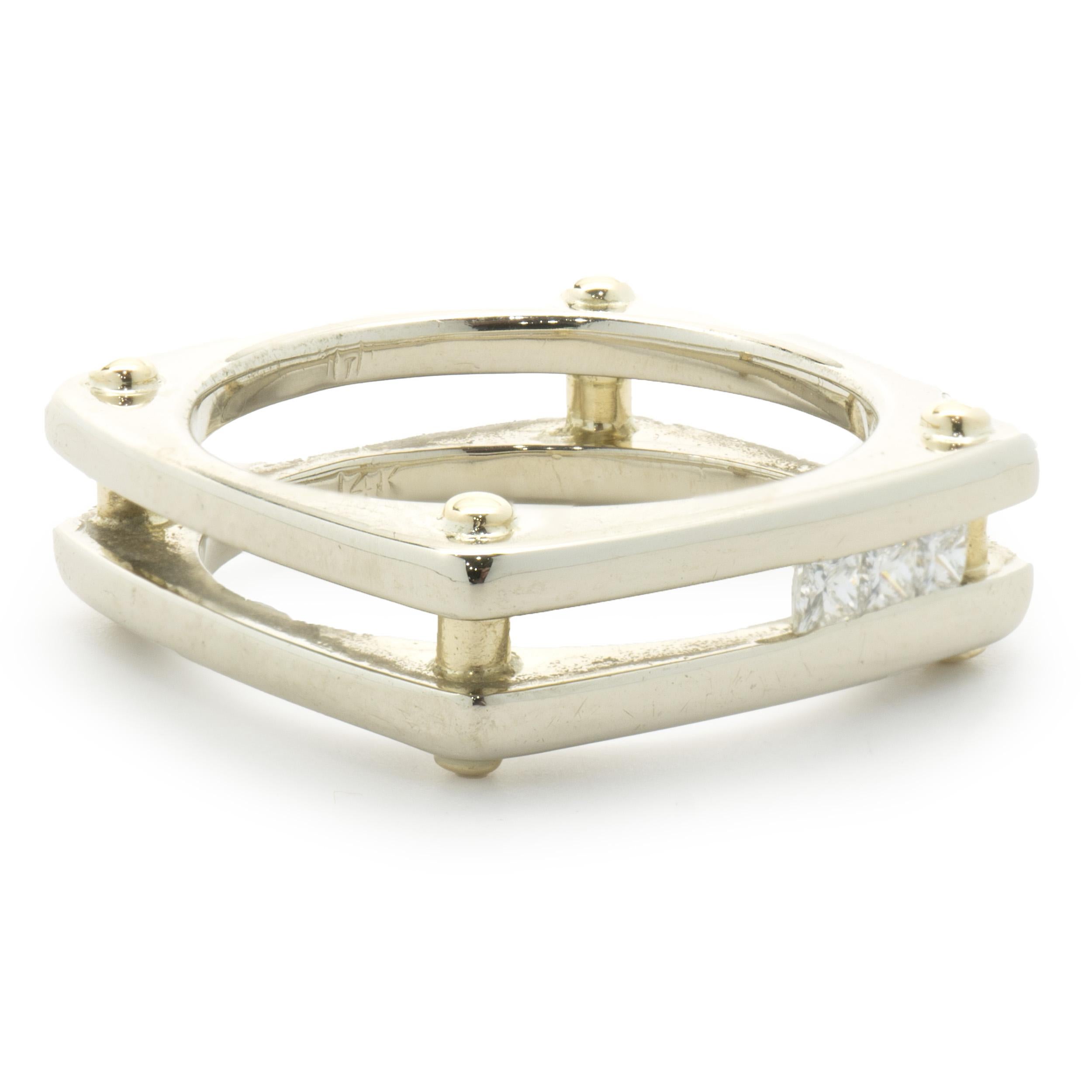 Princess Cut 14 Karat Yellow & White Gold Diamond Dual Structure Ring For Sale