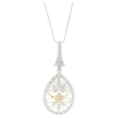 14 Karat Yellow & White Gold Diamond Filigree Necklace