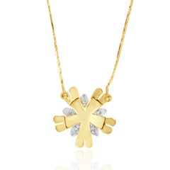 14 Karat Yellow & White Gold Diamond Flower Necklace