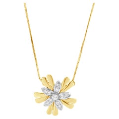 Collar Flor Diamante Oro Amarillo y Blanco 14 Kilates