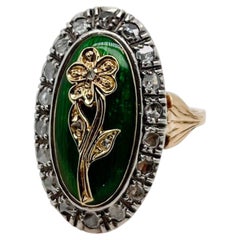 14 Karat Yellow & White Gold, Diamond & Green Enamel Cocktail Ring