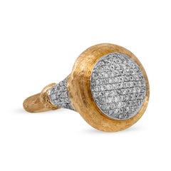 14 Karat Yellow White Gold Diamond Hammered Finish Ring