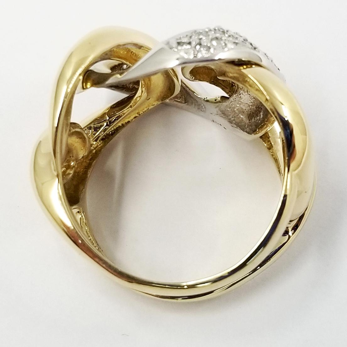 Women's or Men's 14 Karat Yellow and White Gold Diamond Link Ring