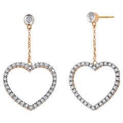 Pendientes de oro blanco amarillo de 14 quilates con diamantes en forma de corazón abierto de 1,60 pulgadas de largo