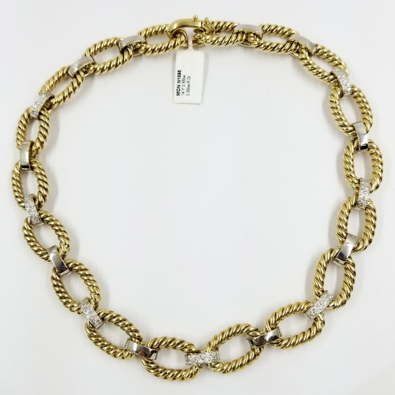 14 Karat Yellow and White Gold and Diamond Rope Link Collar Necklace ...
