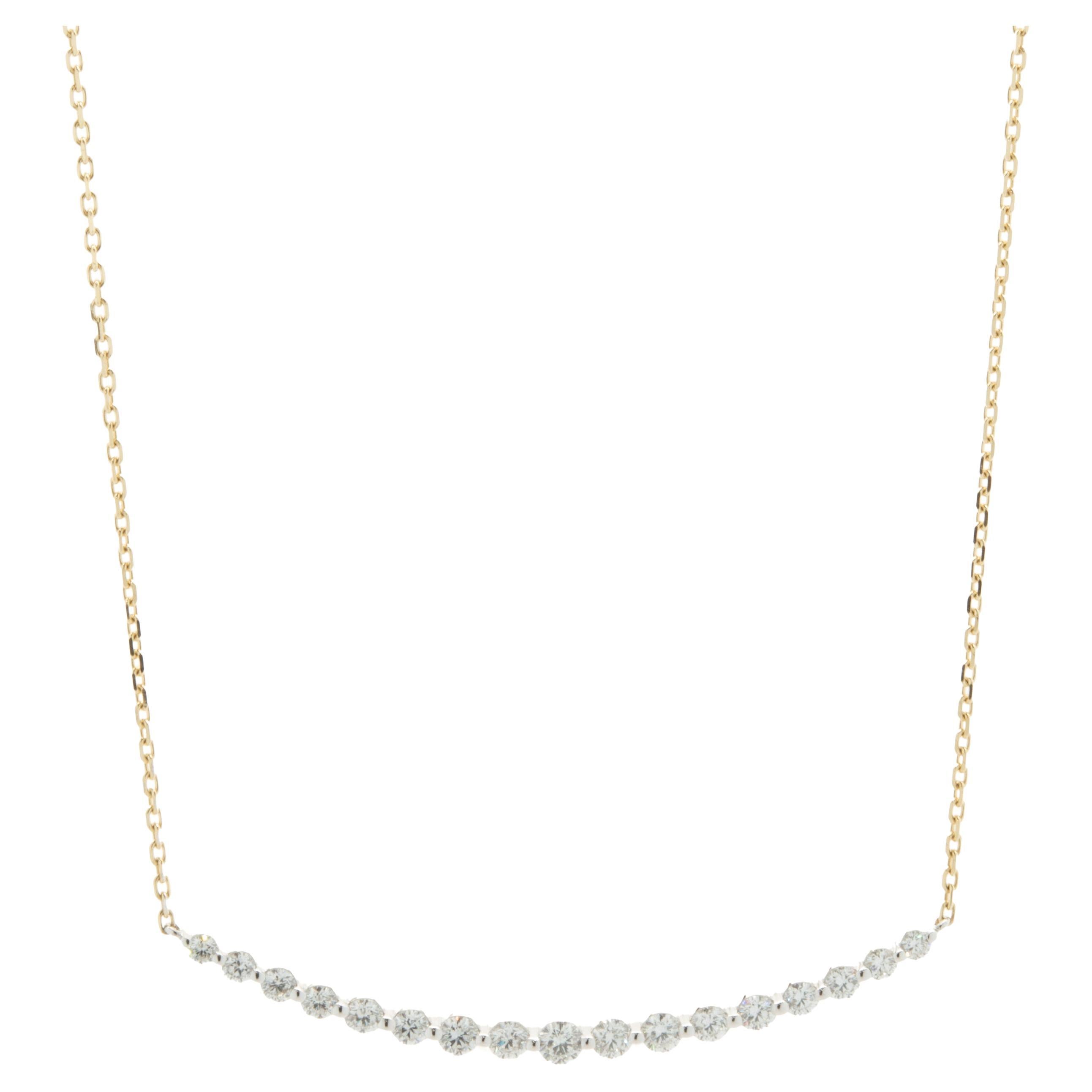 14 Karat Yellow & White Gold Diamond Smile Necklace For Sale