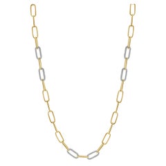 14 Karat Yellow & White Gold Diamond Station Paperclip Link Necklace