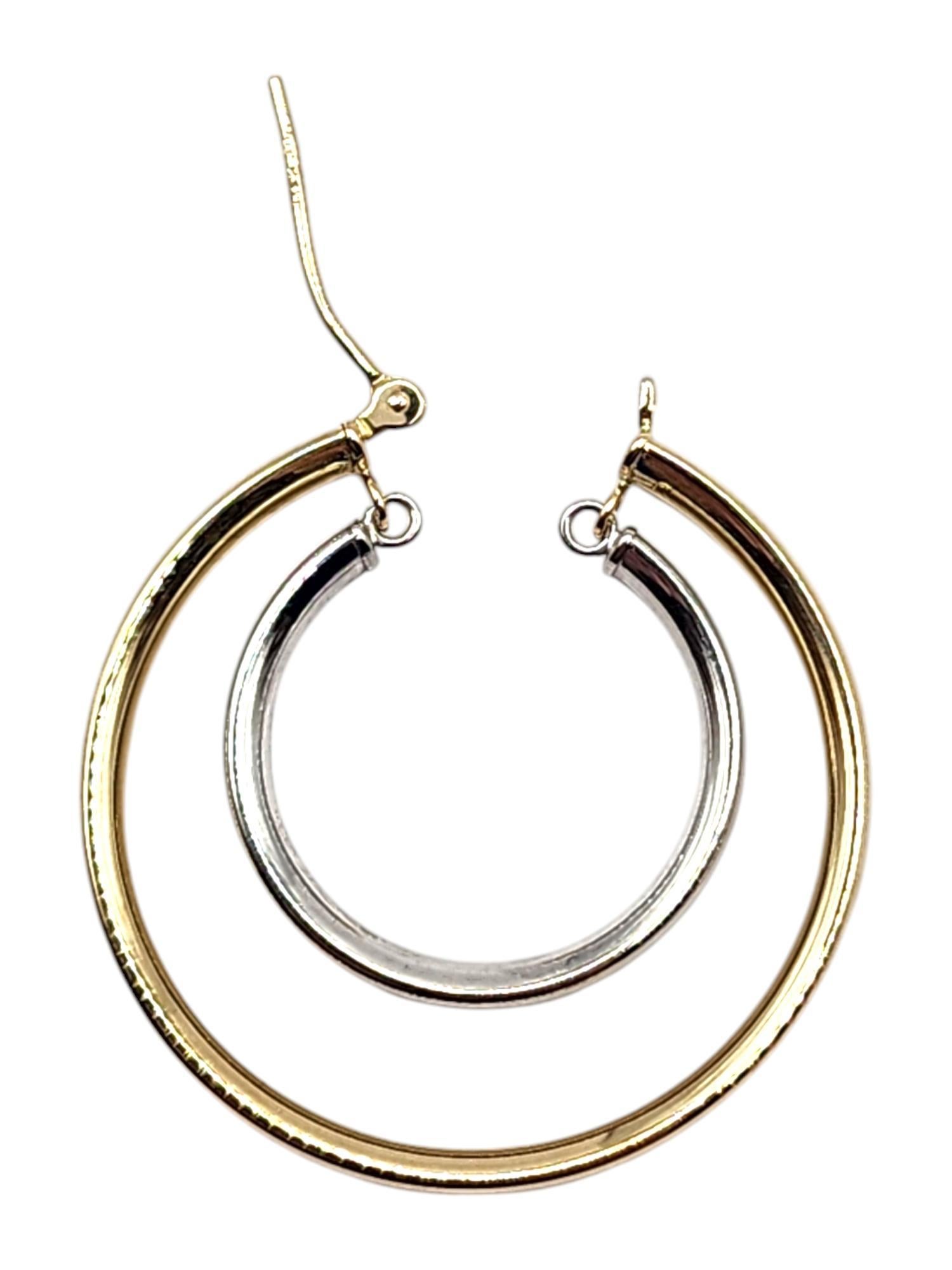 14 Karat Yellow & White Gold Double Hoop Earrings #20456 For Sale 1