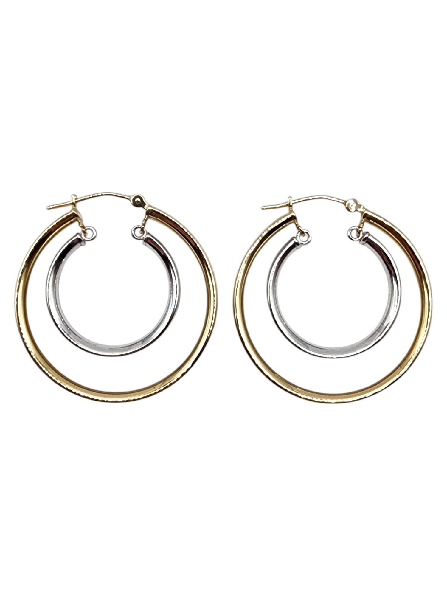 14 Karat Yellow & White Gold Double Hoop Earrings #20456 For Sale