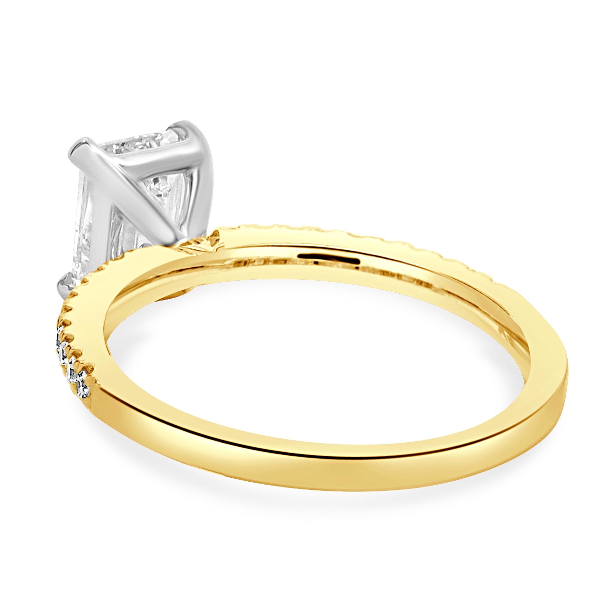 14 Karat Yellow & White Gold Emerald Cut Diamond Engagement Ring In Excellent Condition For Sale In Scottsdale, AZ