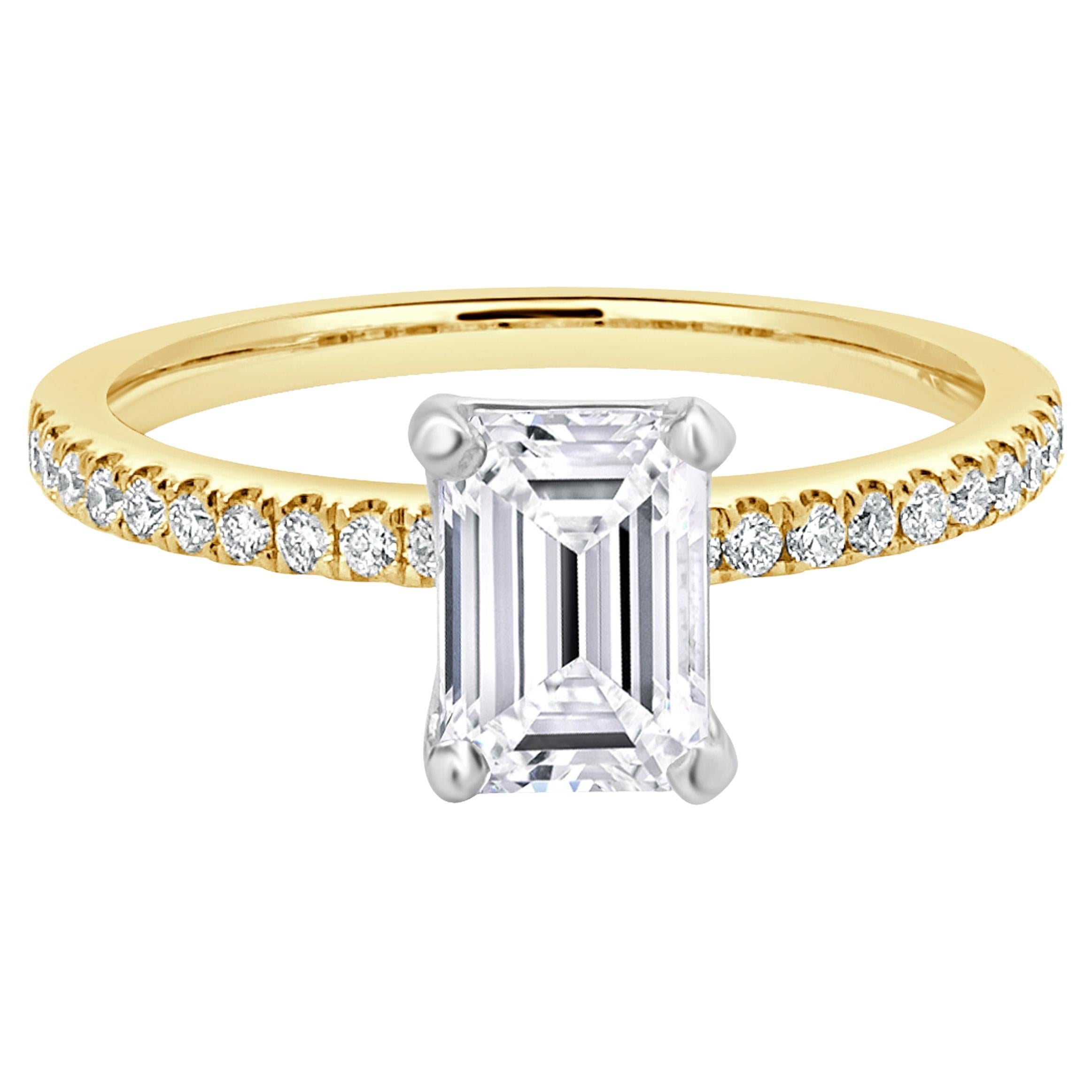 14 Karat Yellow & White Gold Emerald Cut Diamond Engagement Ring
