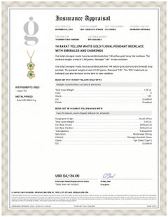 Collar Colgante Floral de Oro Blanco Amarillo de 14 Kilates con Esmeraldas y Diamantes