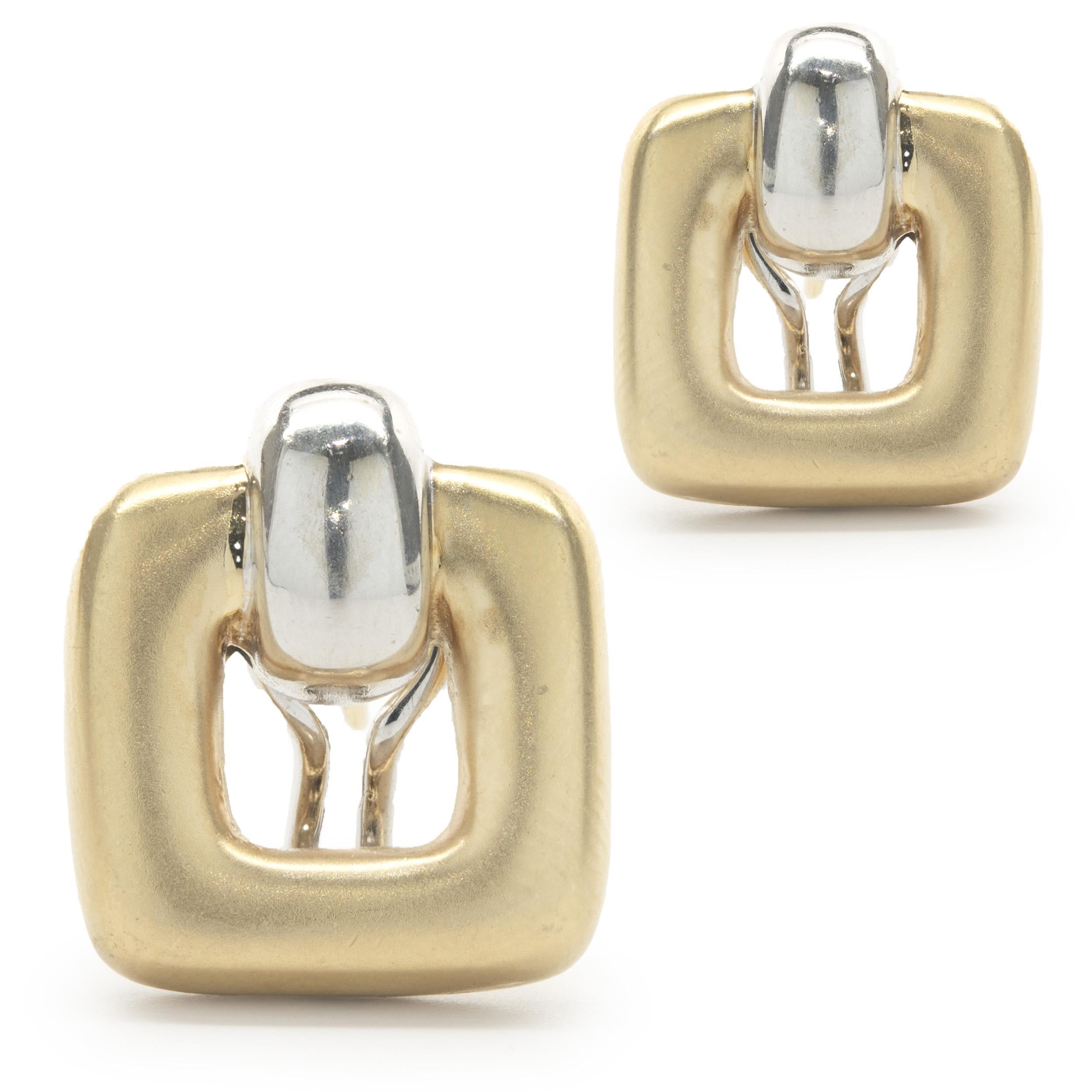 14 Karat Yellow & White Gold Geometric Square Cutout Earrings In Excellent Condition For Sale In Scottsdale, AZ