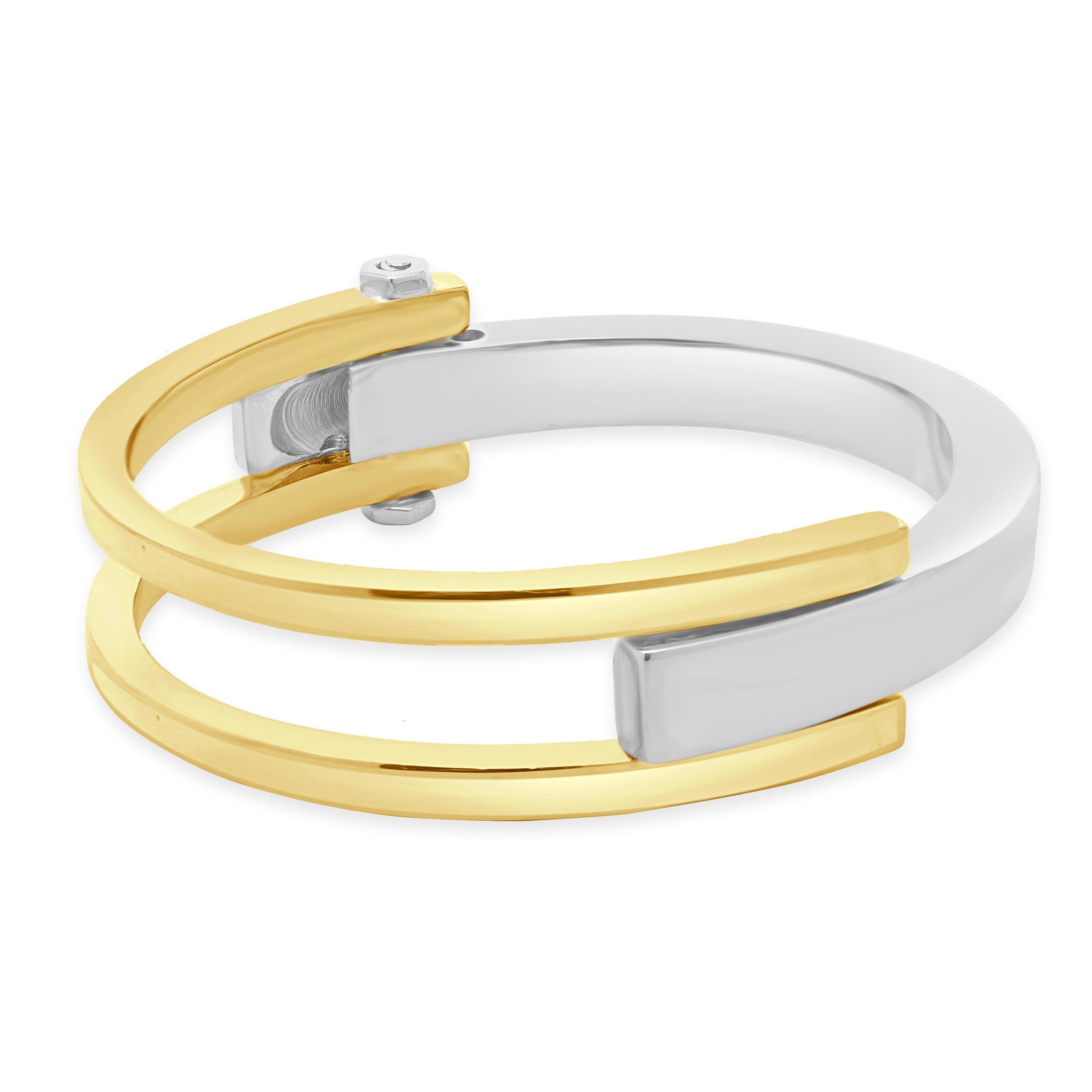 Women's 14 Karat Yellow & White Gold Hinged Cuff Bracelet For Sale