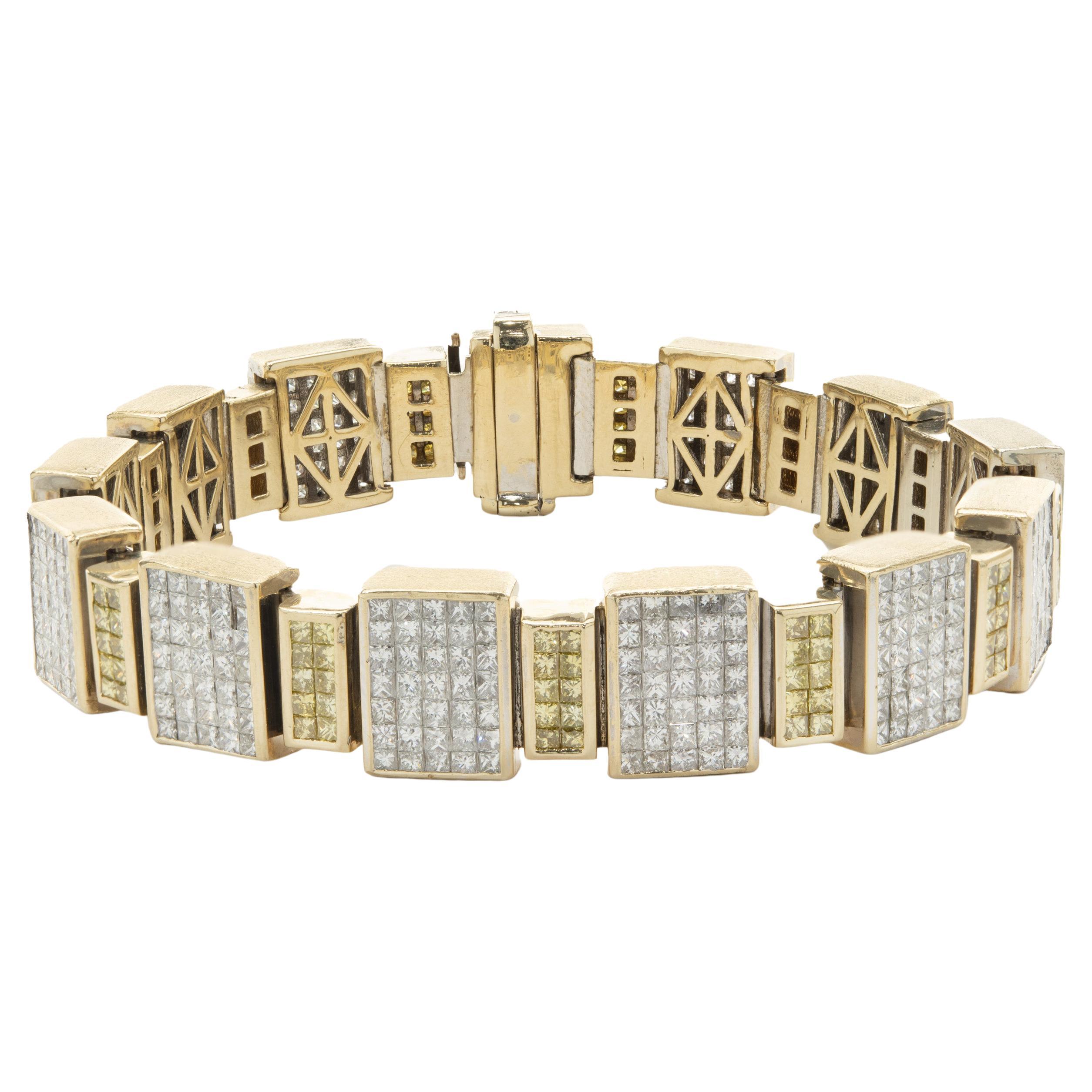 Diamond Rectangle Link Gold Bracelet For Sale at 1stDibs