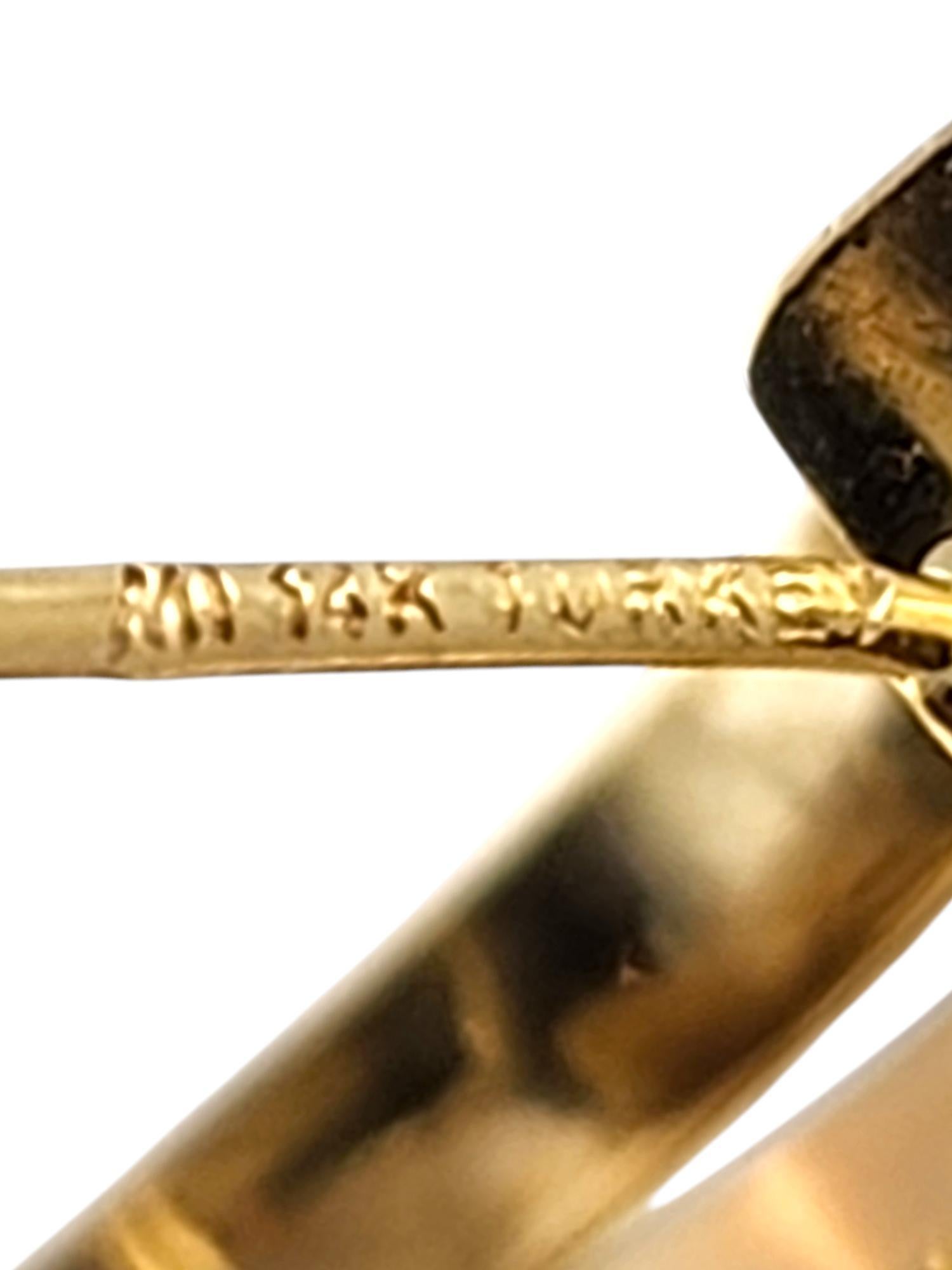 14 Karat Yellow & White Gold Omega Back Abstract Half Hoop Earrings #19803 For Sale 2