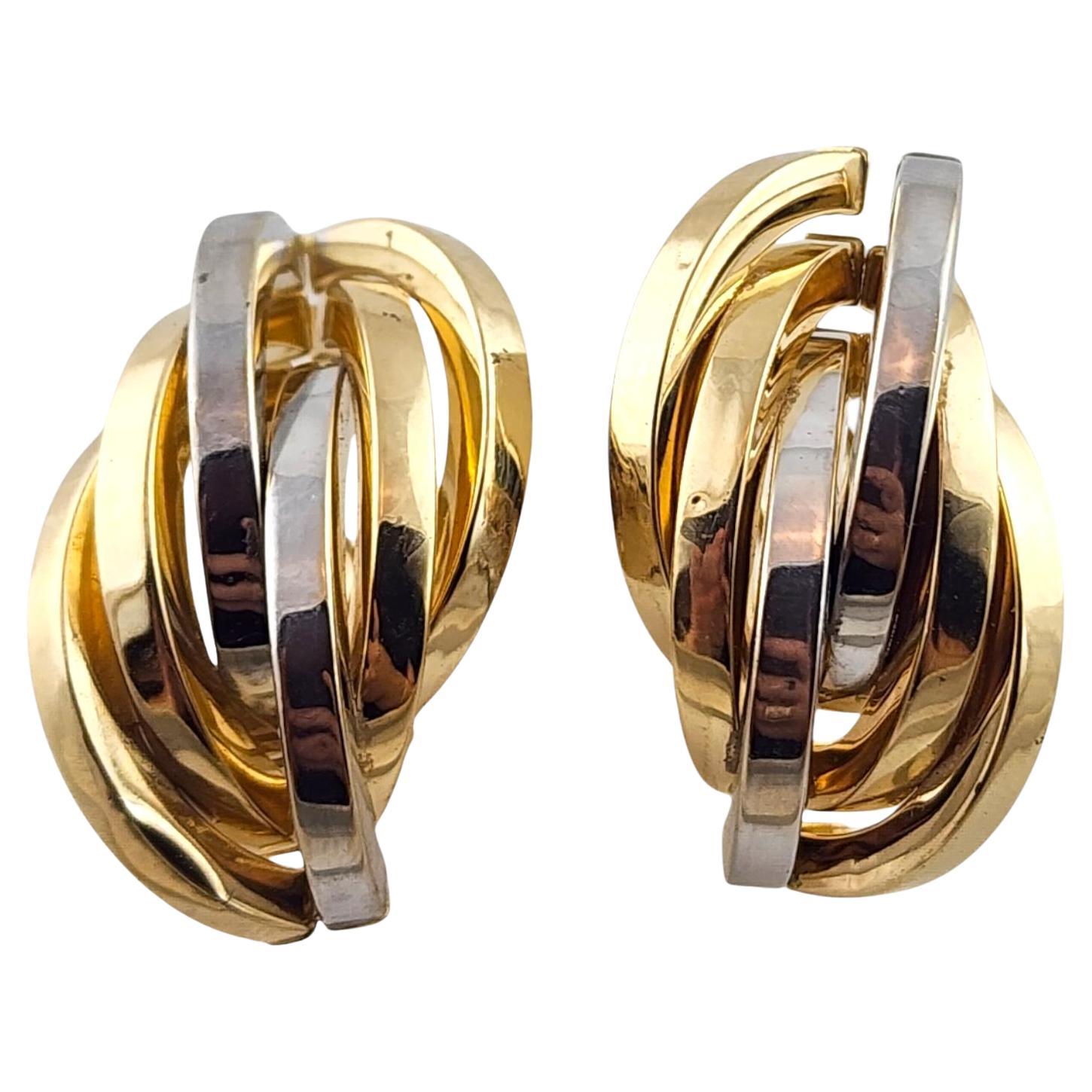 14 Karat Yellow & White Gold Omega Back Abstract Half Hoop Earrings #19803