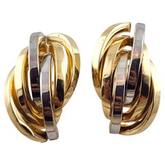 14 Karat Gelb- und Weißgold Omega Back Abstract Half Hoop Ohrringe #19803