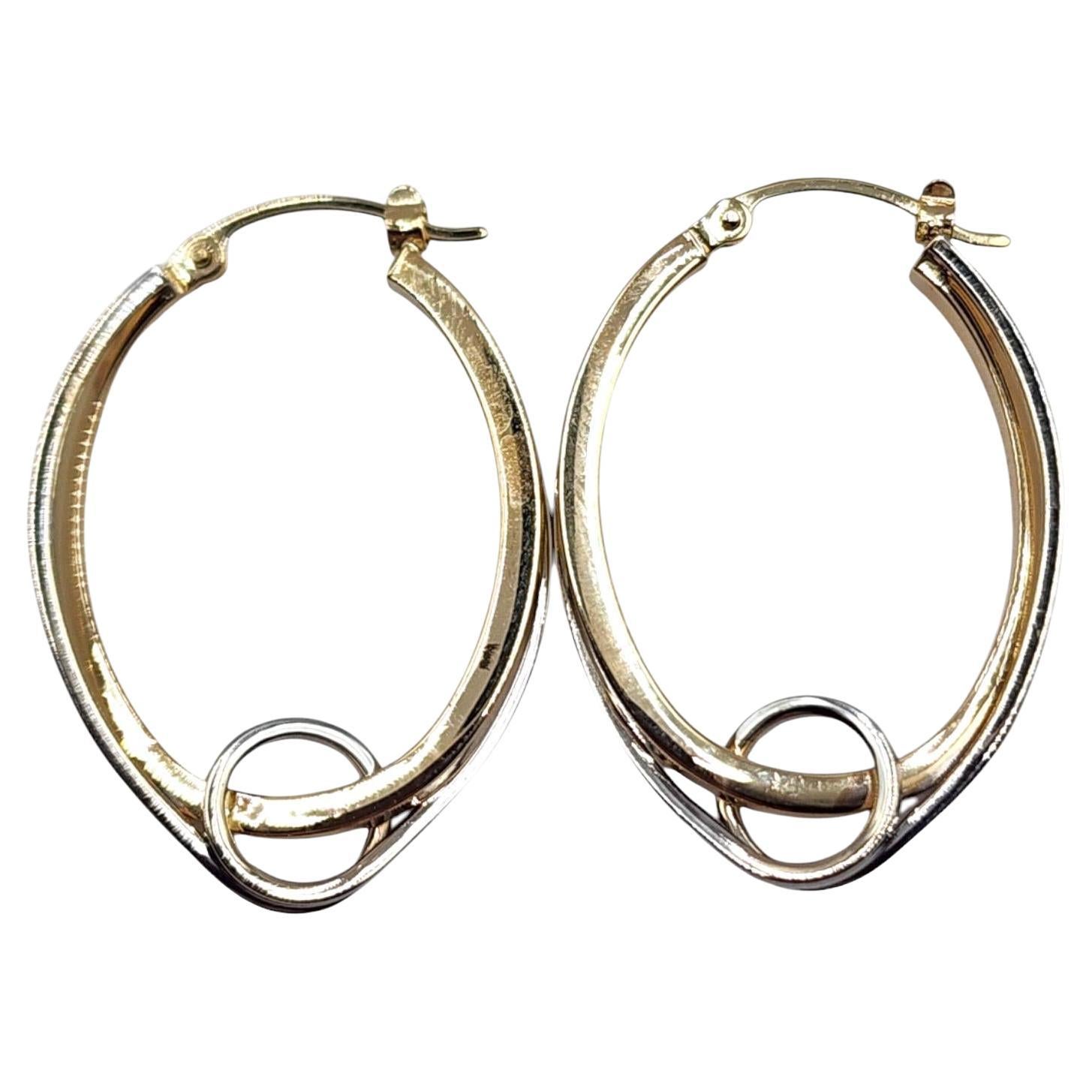 14 Karat Gelb- und Weißgold Oval-Ohrringe #22578
