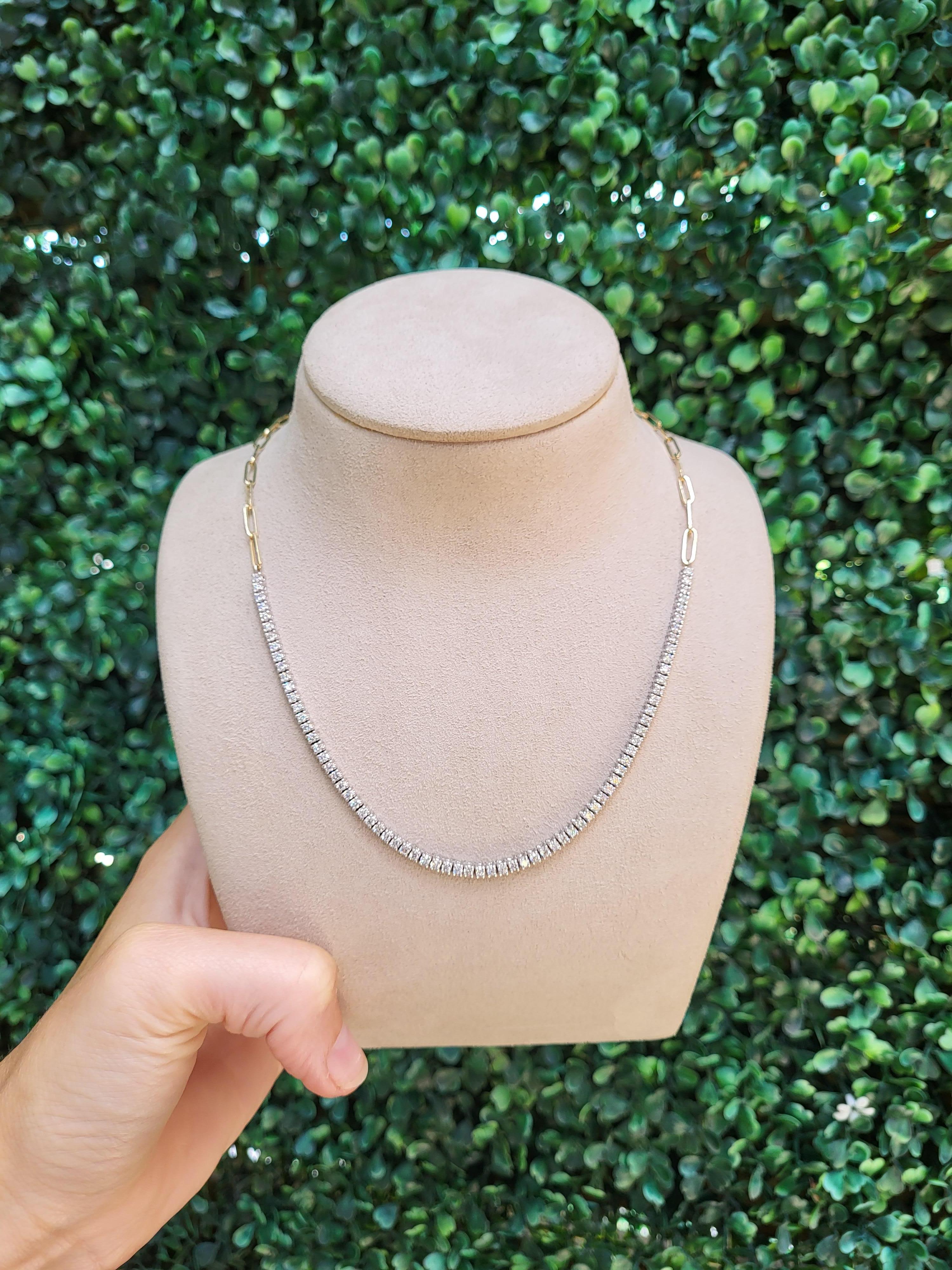 14 Karat Gelb- und Weißgold Büroklammer und Diamant-Tennis-Halskette im Zustand „Neu“ in Houston, TX