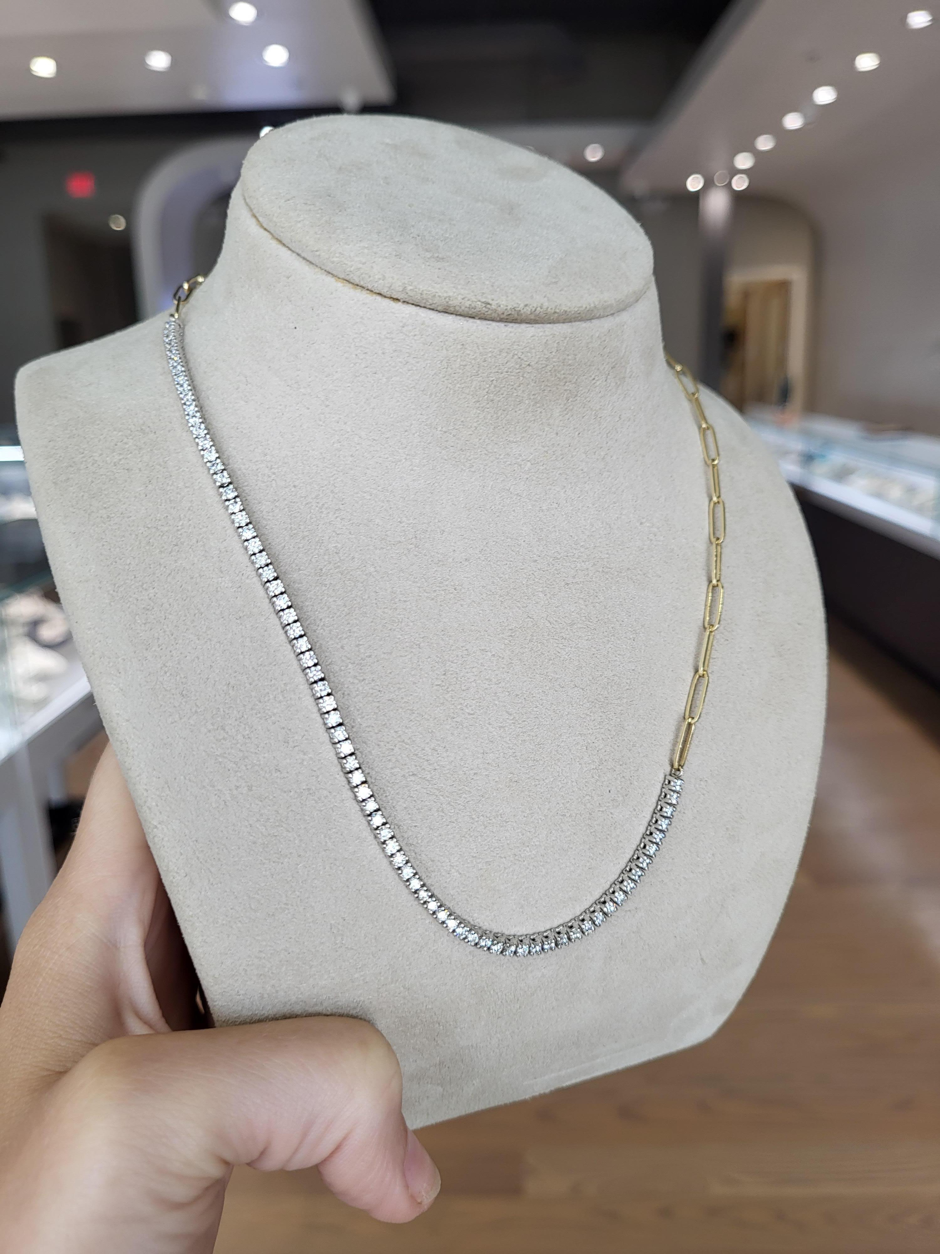 14 Karat Gelb- und Weißgold Büroklammer und Diamant-Tennis-Halskette 2